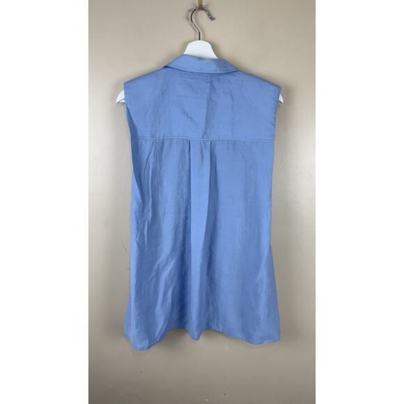 Zara Sleeveless Shirt with Shoulder Pads & Buttons Women’s Blue Size M NWOT - Picture 5 of 11